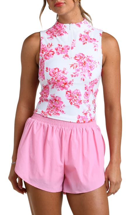 Rose Rally Sleeveless Half Zip Top