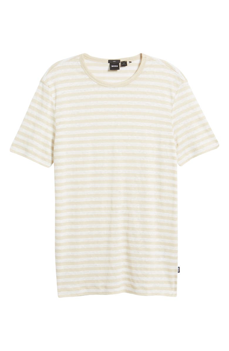 BOSS Tiburt Stripe Linen T-Shirt, Alternate, color,