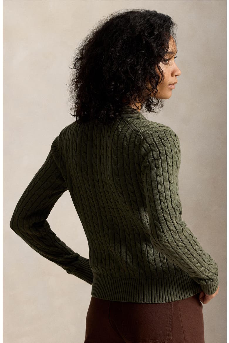 Cable Knit Cotton Cardigan, Alternate, color, DENSE OLIVE