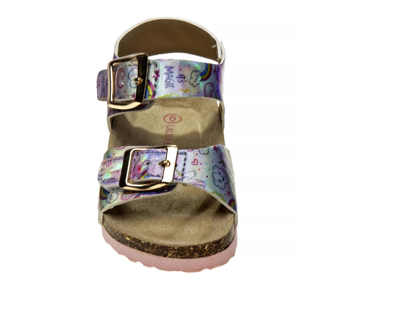 Laura Ashley Girls Footbed Sandals, Alternate, color, Holographic Pink