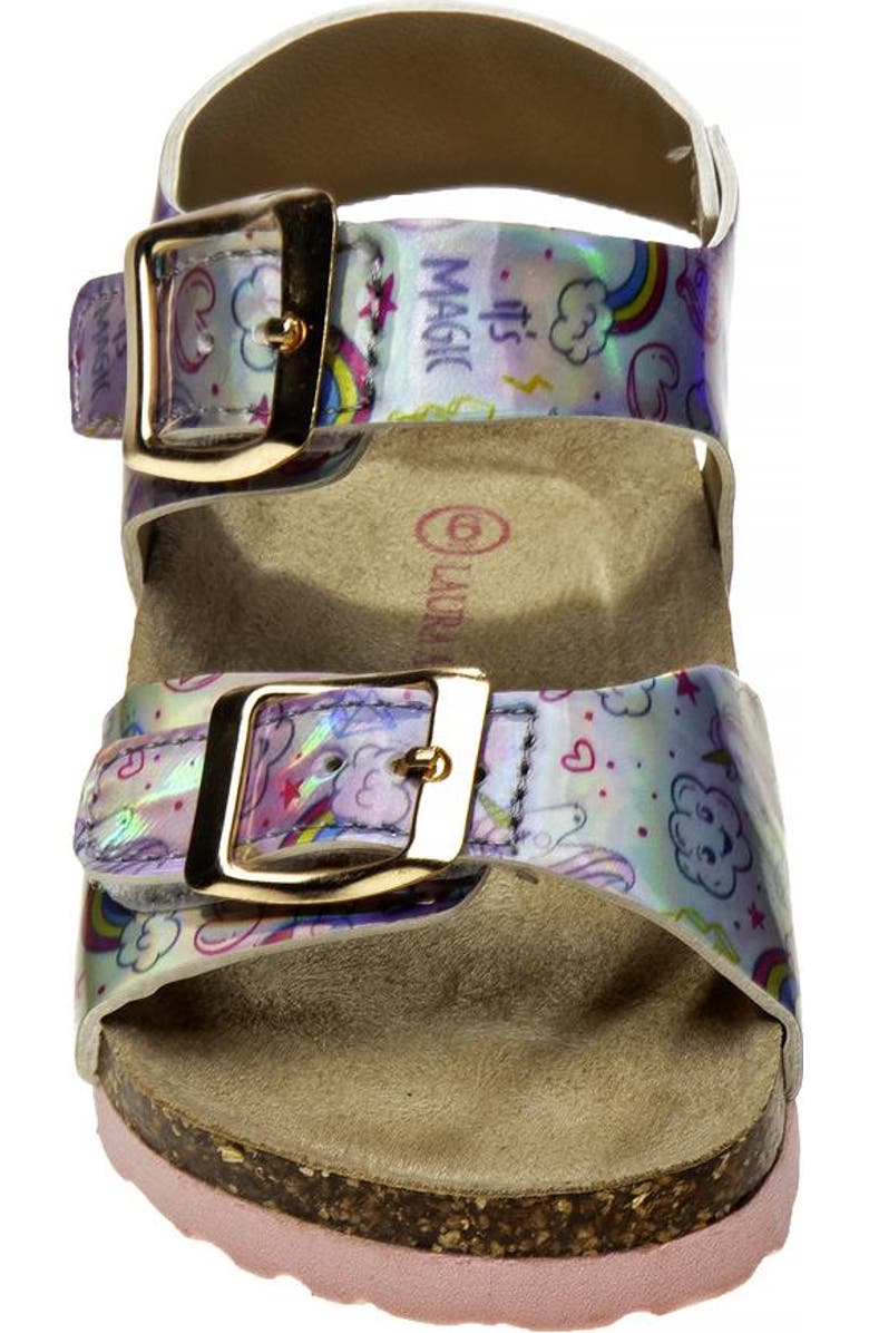 Laura Ashley Girls Footbed Sandals, Alternate, color, Holographic Pink