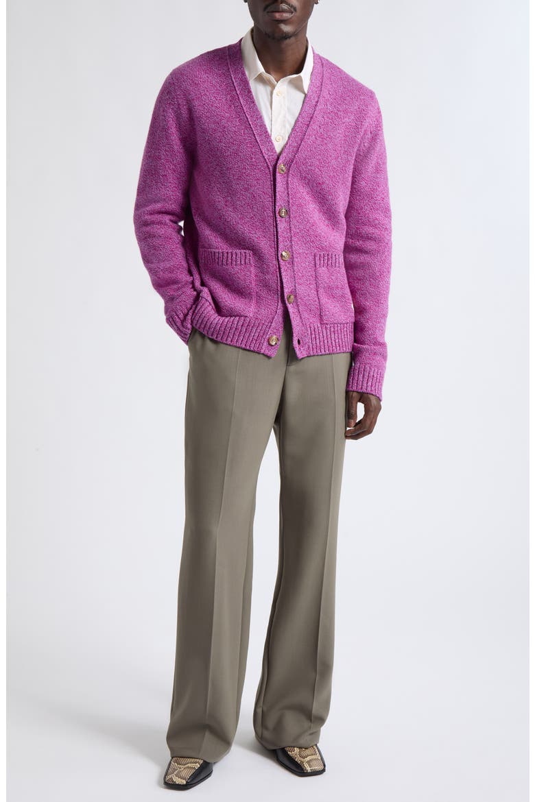 Butterly Appliqué Wool Mouliné Cardigan, Alternate, color, VIOLET