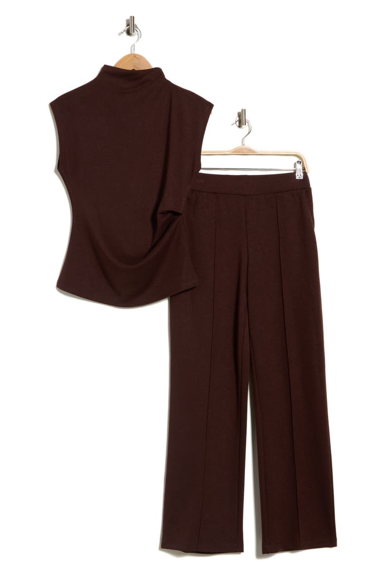 Mock Neck Sleeveless Top and Wide Leg Pants Set, Main, color, CHOCOLATE
