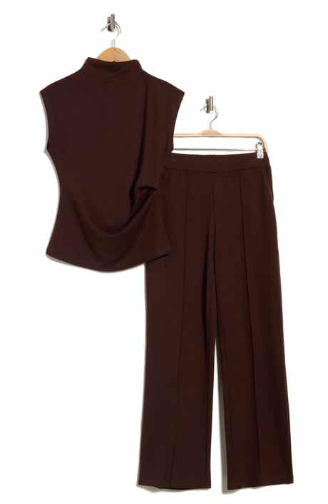 Mock Neck Sleeveless Top and Wide Leg Pants Set