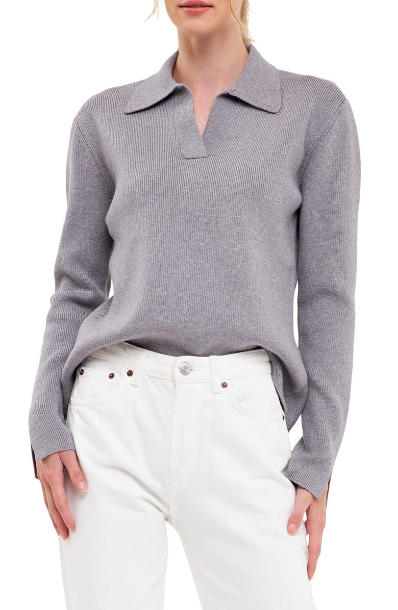 English Factory Polo Collar Sweater, Main, color, Grey