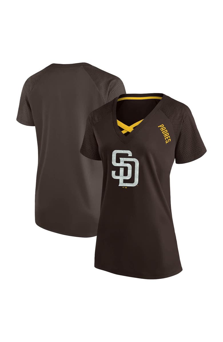 PROFILE Women's Profile  Brown San Diego Padres Plus Size Glitter Raglan V-Neck T-Shirt, Main, color, 