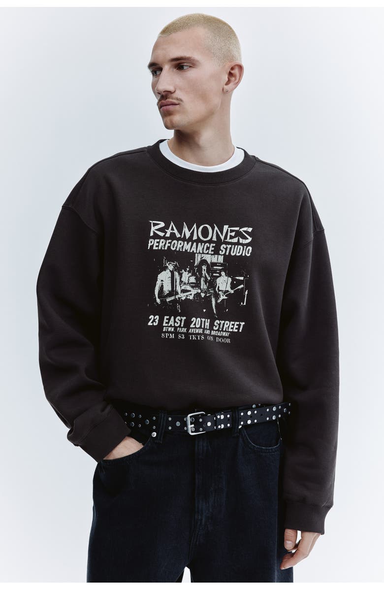 H&M Loose Fit Sweatshirt, Alternate, color, Dark Brown/Ramones