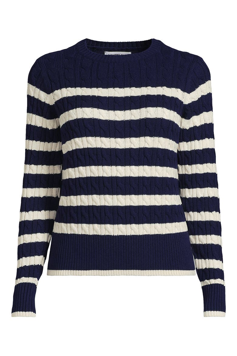 Drifter Modern Cable Crew Sweater, Alternate, color, Deep Sea Navy/Ivory Stripe