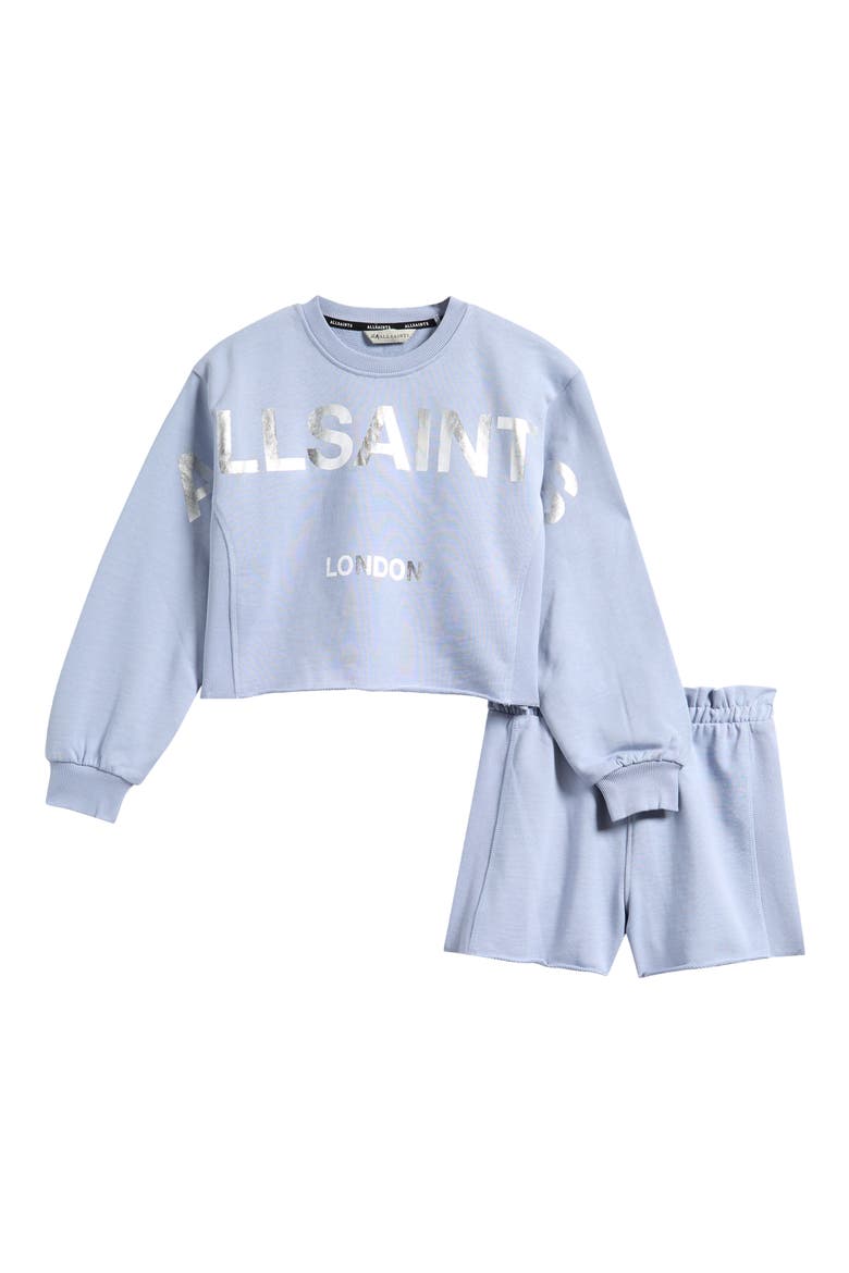 Kids' Biggie Oversized Cotton Graphic Sweatshirt & Ruffle Shorts Set, Main, color, BLUE