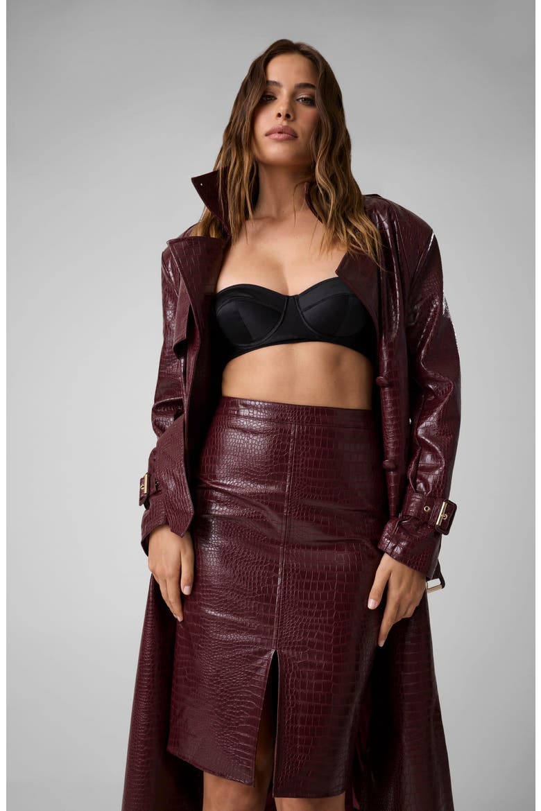 Croc Embossed Faux Leather Pencil Skirt, Alternate, color, RUCHE RED