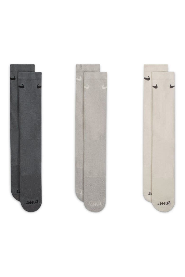Assorted 3-Pack Everyday Plus Cushion Crew Training Socks, Main, color, GREY MULTI