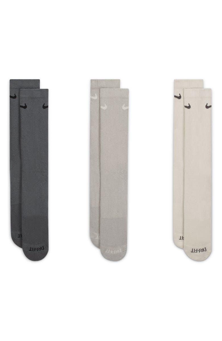 Nike Assorted 3-Pack Everyday Plus Cushion Crew Training Socks, Main, color, Grey Multi