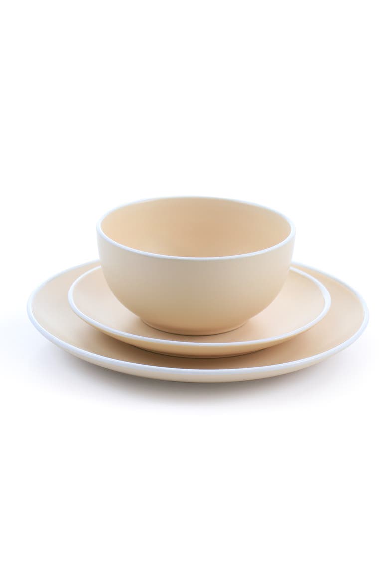 Creamy Tahini 12 piece Stoneware Dinnerware Set, Alternate, color, Matte Orange