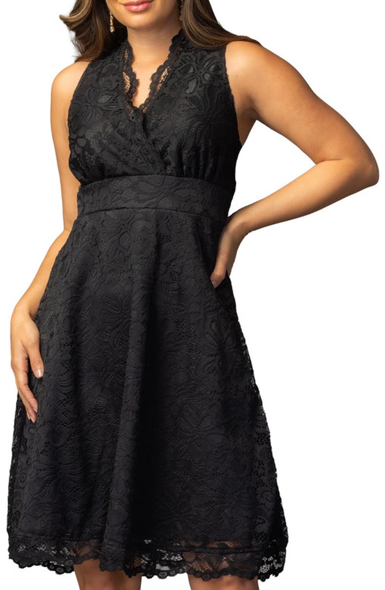 Kiyonna Pin Up Boudoir Lace Cocktail Dress, Main, color, Onyx