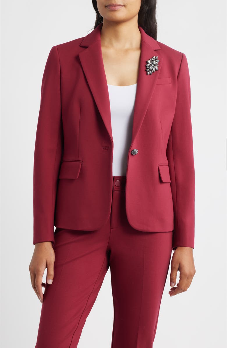Anne Klein Rhinestone One-Button Blazer, Main, color, Ruby Red