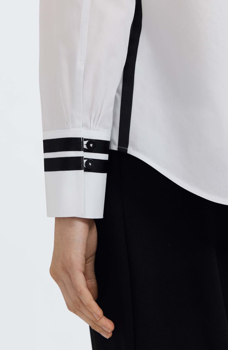 Foxcroft Brooke Grosgrain Trim Cotton Button-Up Shirt, Alternate, color, White