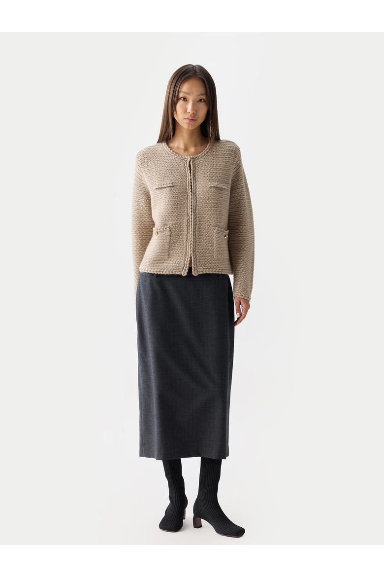 Textured Knit Cashmere Jacket-Style Cardigan, Alternate, color, warm grey