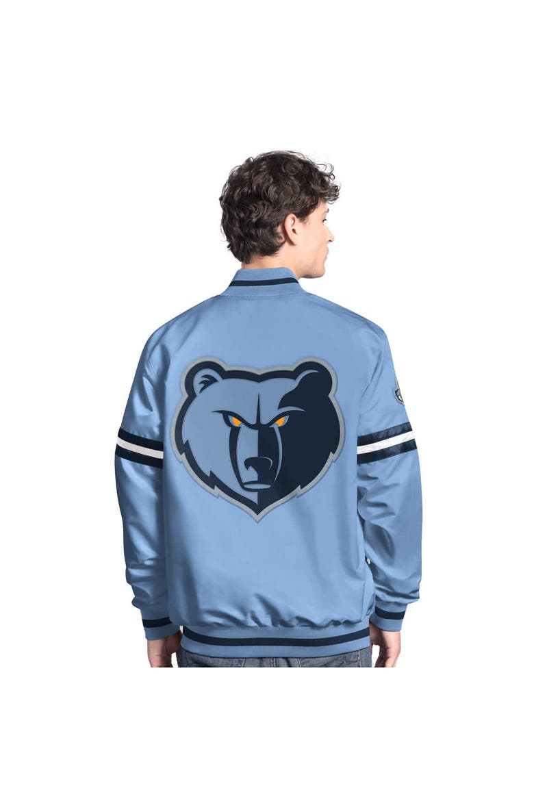 Men's Starter Light Blue/Navy Memphis Grizzlies Scout Full Snap Varsity Jacket, Alternate, color, Light Blue