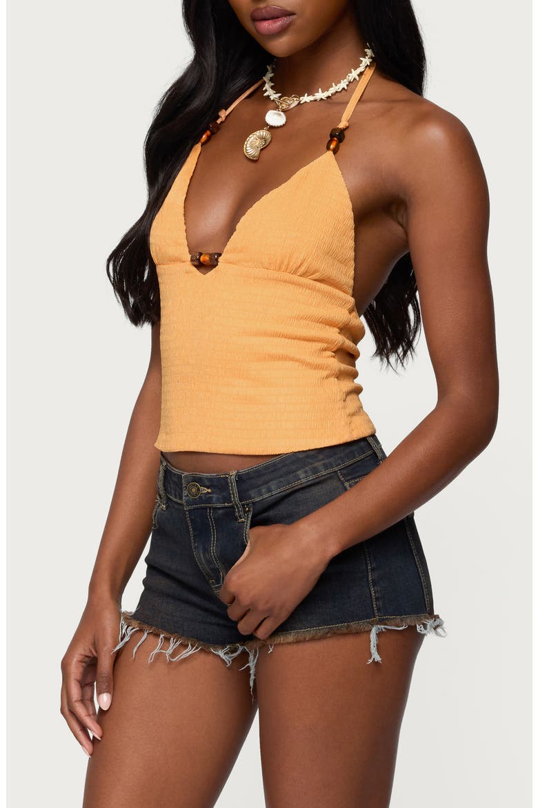 Atlas Beaded Smocked Halter Top, Alternate, color, ORANGE
