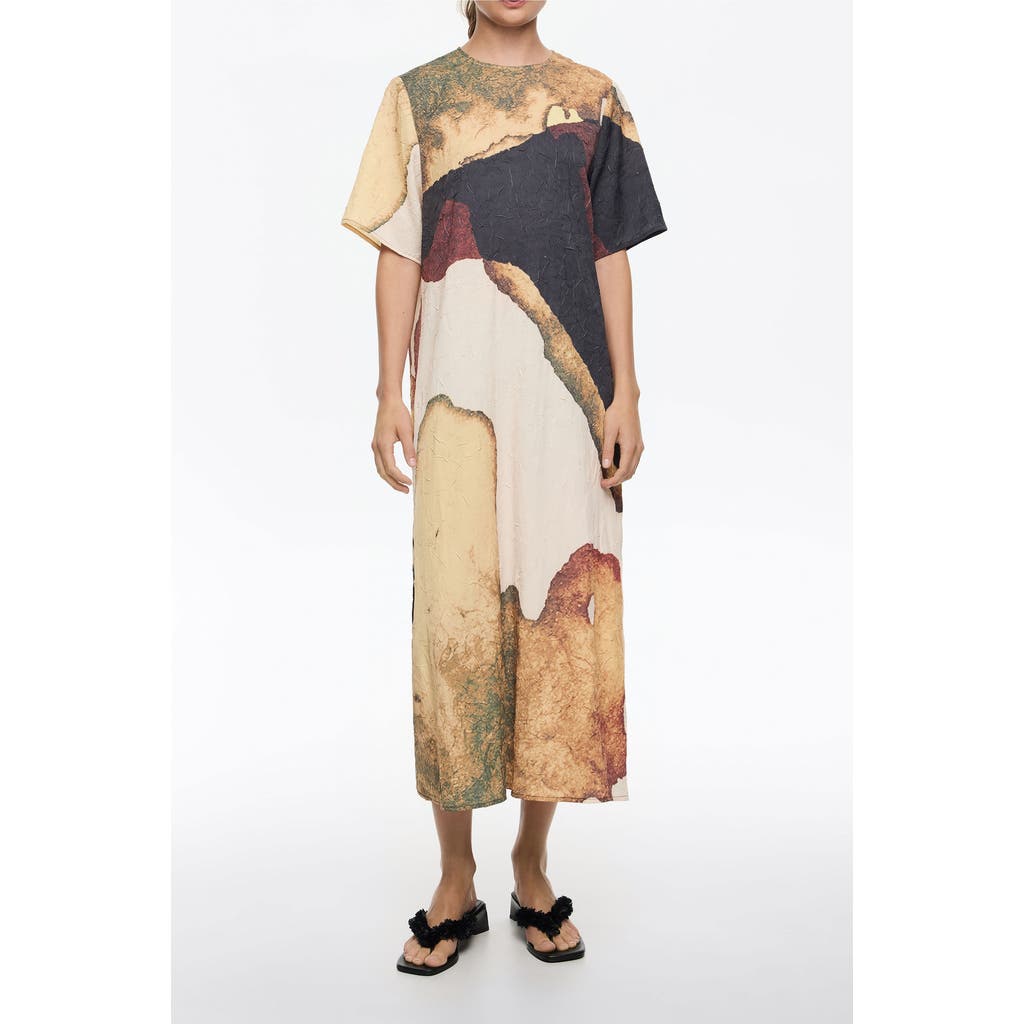 Bimba Y Lola Abstract Straight Cut Maxi Dress With Cut-outs In Multi