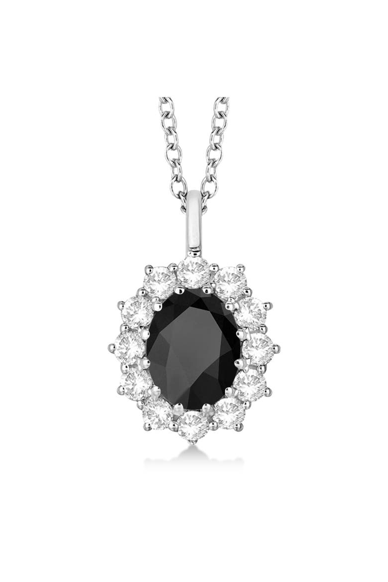 Oval Onyx and Diamond Pendant Necklace 14k, Main, color, 3.60ct/White Gold