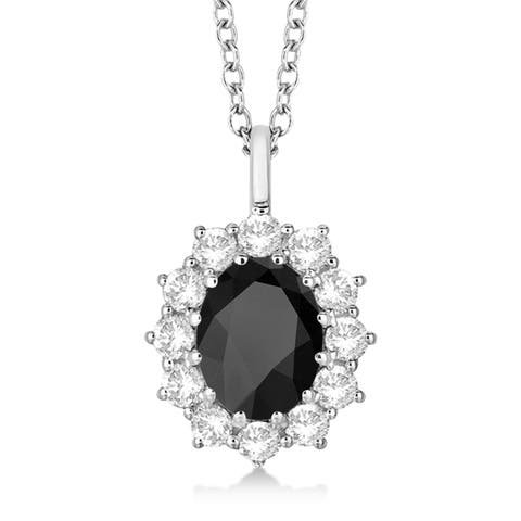 Oval Onyx and Diamond Pendant Necklace 14k