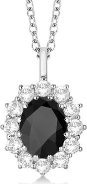 ALLUREZ Oval Onyx and Diamond Pendant Necklace 14k