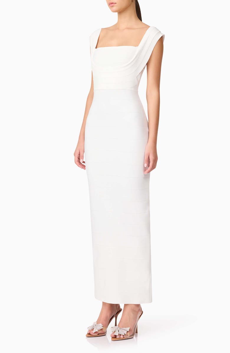 Elliatt Fiona Square Neck Drape Back Column Gown, Alternate, color, White