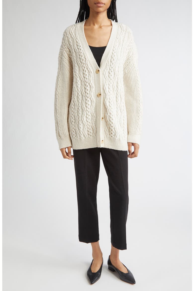 Mixed Stitch Wool & Cashmere Blend Cardigan, Alternate, color, OFF WHITE/ MARZIPAN