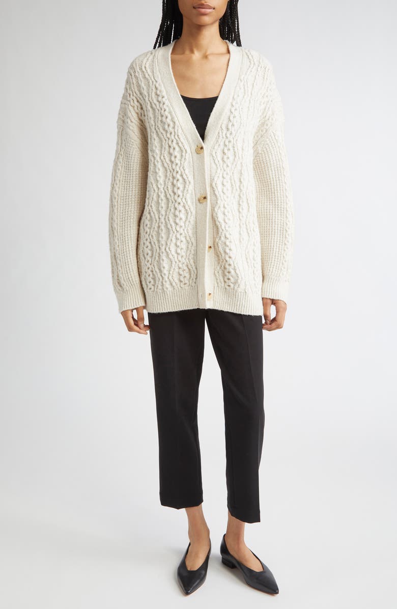 Vince Mixed Stitch Wool & Cashmere Blend Cardigan, Alternate, color, Off White/ Marzipan