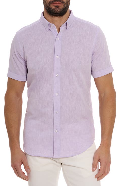 Palmer Tailored Fit Short Sleeve Linen Blend Button-Up Shirt