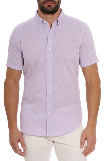 ROBERT GRAHAM ROBERT GRAHAM PALMER TAILORED FIT SHORT SLEEVE LINEN BLEND BUTTON-UP SHIRT