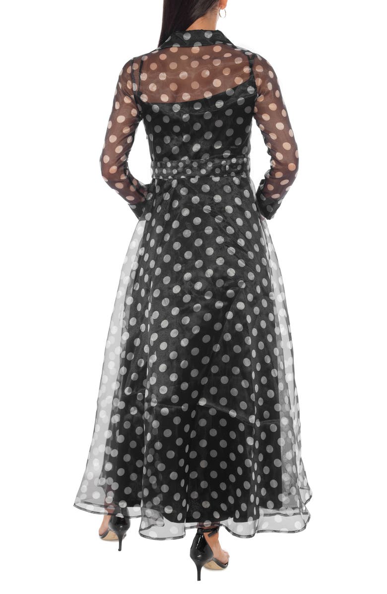 Oleg Cassini Polka Dot Long Sleeve Organza Shirtdress, Alternate, color, Black White