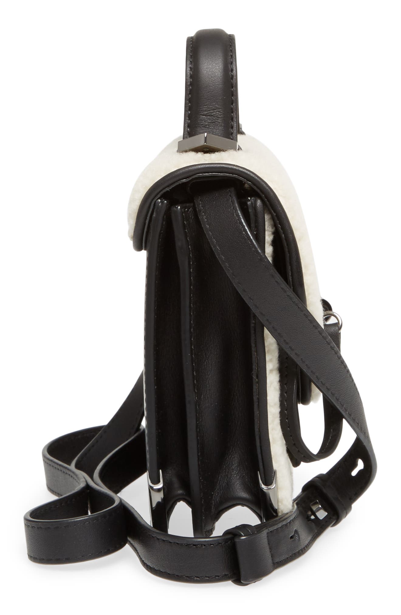 Mini Rubie Genuine Shearling Crossbody Bag, Alternate, color, BLACK/ CREAM