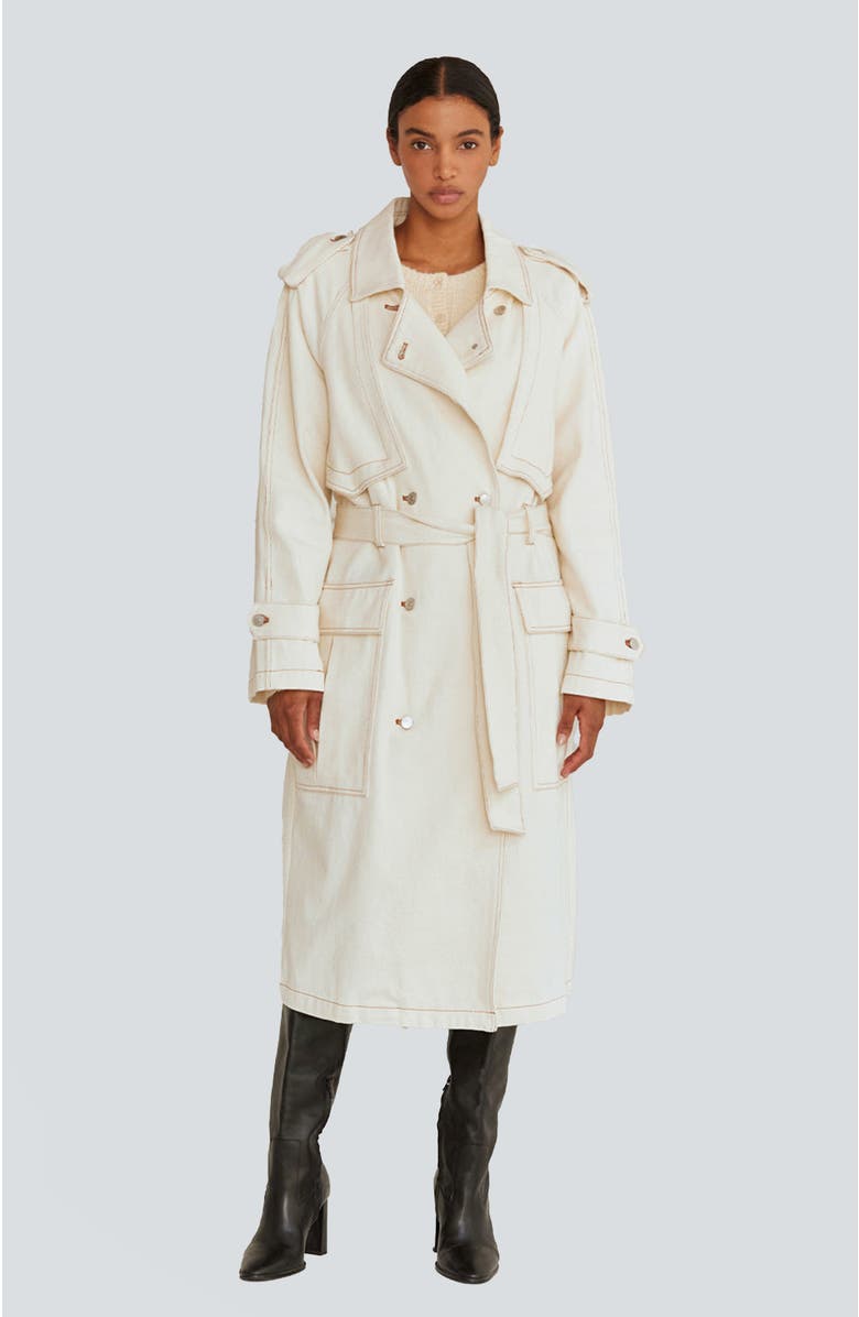 CRESCENT Denim Long Trench Coat, Main, color, 