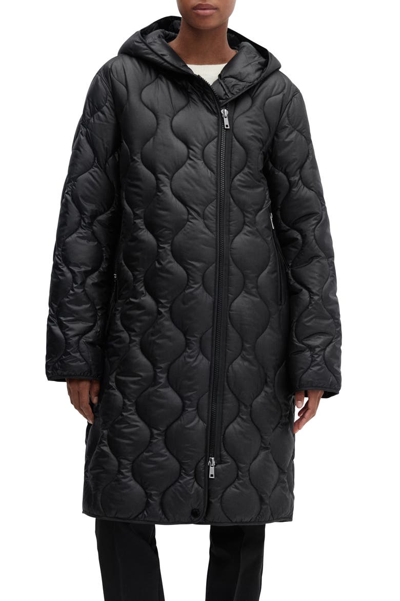 Oversize Hooded Water Repellent Quilted Coat, Main, color, BLACK
