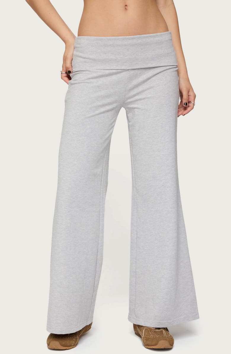 EDIKTED Wide Leg Foldover Pants, Main, color, Light-Gray-Melange