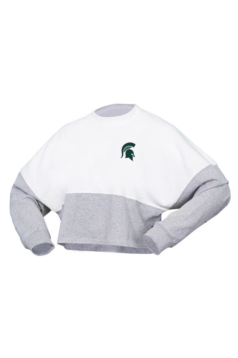 Women's Spirit Jersey  White Michigan State Spartans Heather Block Cropped Long Sleeve Jersey T-Shirt, Alternate, color, White