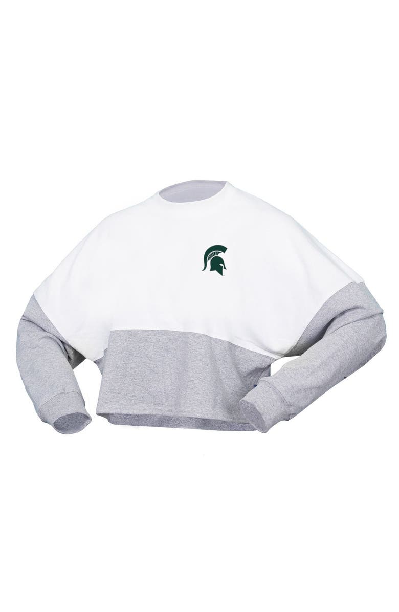 SPIRIT JERSEY Women's Spirit Jersey  White Michigan State Spartans Heather Block Cropped Long Sleeve Jersey T-Shirt, Alternate, color, White
