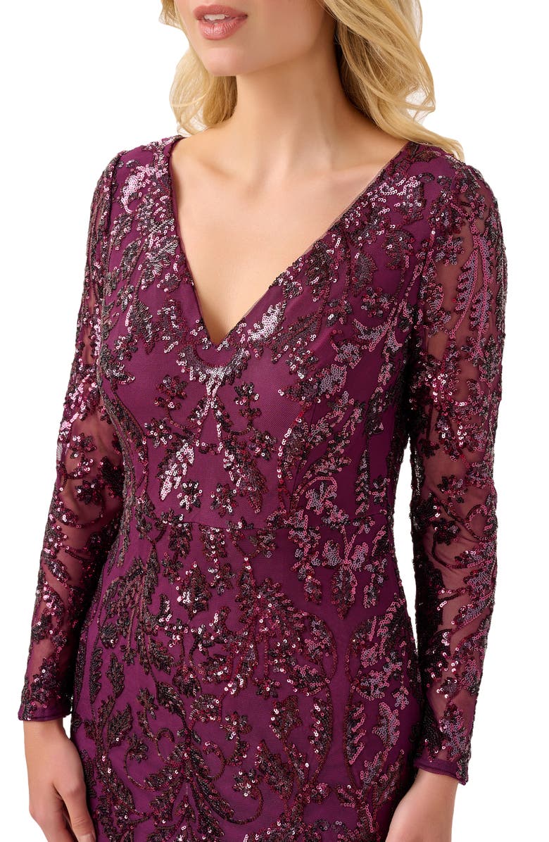 Adrianna Papell Sequin Mesh Long Sleeve Trumpet Gown, Alternate, color, 