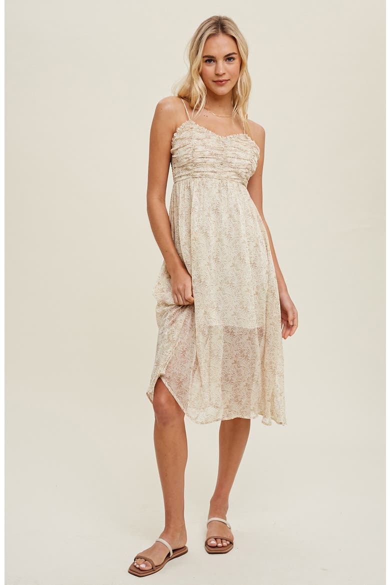 Floral Ruched Empire Waist Chiffon Sundress, Alternate, color, CREAM