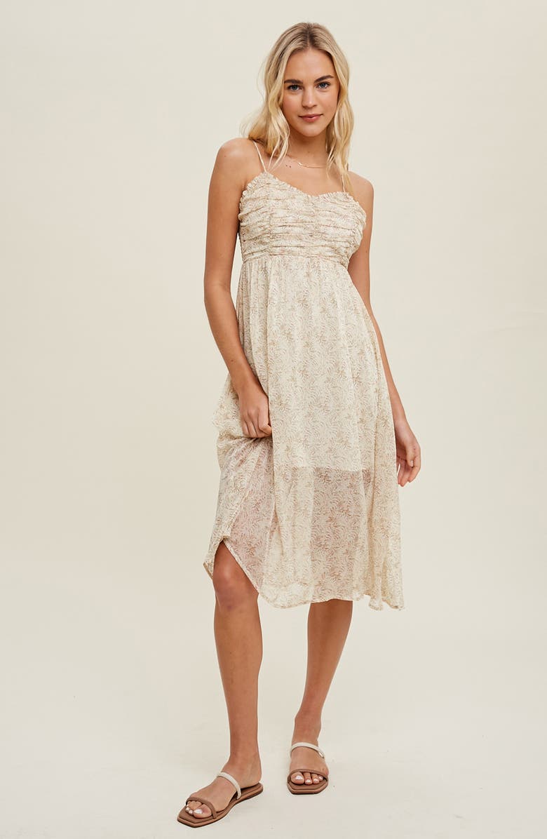 WISHLIST Floral Ruched Empire Waist Chiffon Sundress, Alternate, color, Cream