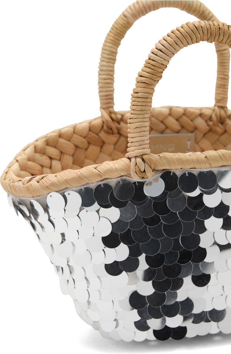 MANGO Mini Sequin Basket Tote, Alternate, color, Silver