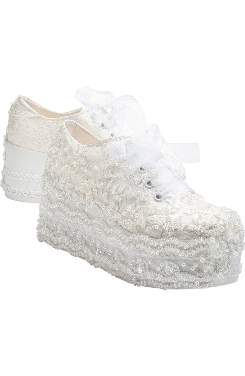 Forever & Always Shoes Florette Lace Bridal Platform Sneakers, Alternate, color, Ivory