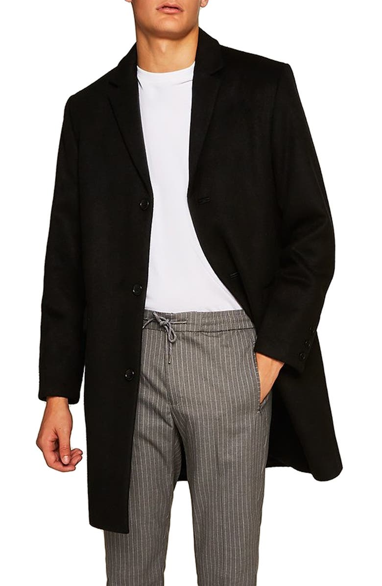 Topman Wool Blend Overcoat, Main, color,