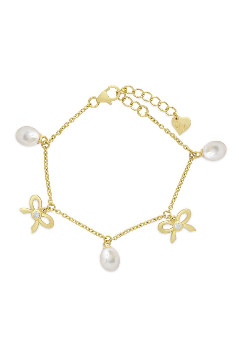 Kids' Cubic Zirconia & Pearl Charm Bracelet, Main, color, GOLD