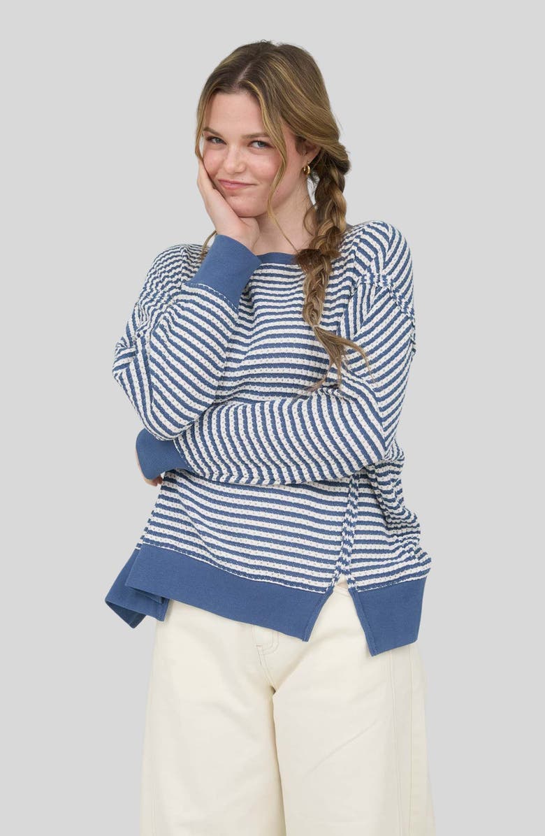 Blu Pepper Stripe Cotton Blend Sweater, Alternate, color, Denim