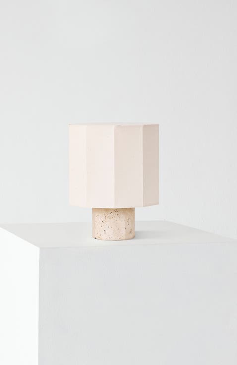 Cleo 10" Travertine Natural Stone LED Table Lamp