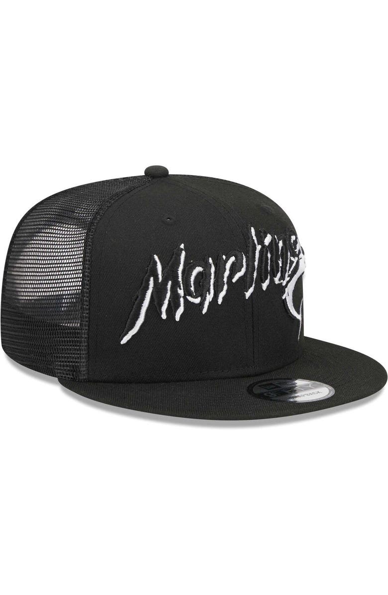New Era Men's New Era Black Miami Marlins Street Trucker 9FIFTY Snapback Hat, Main, color, Black