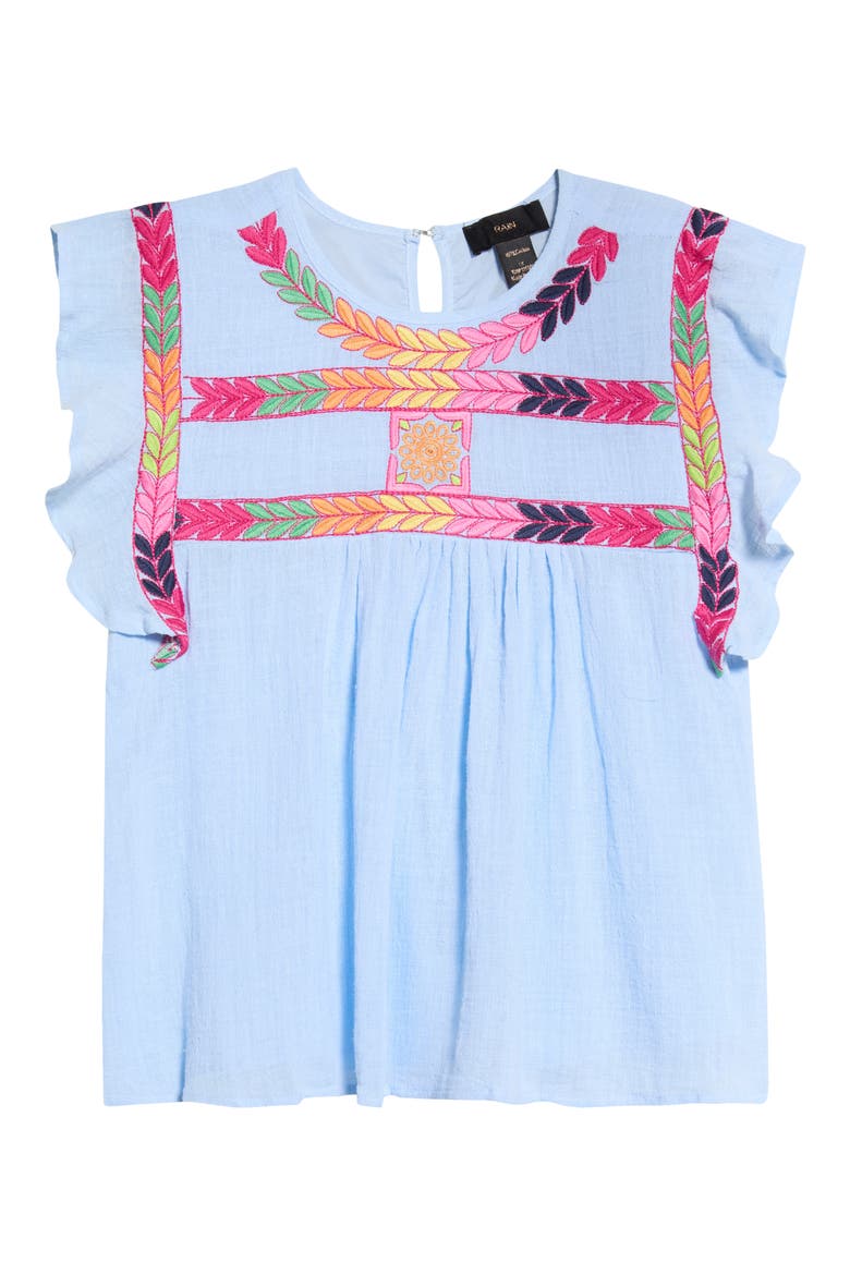 Embroidered Flutter Top, Main, color, BLUE